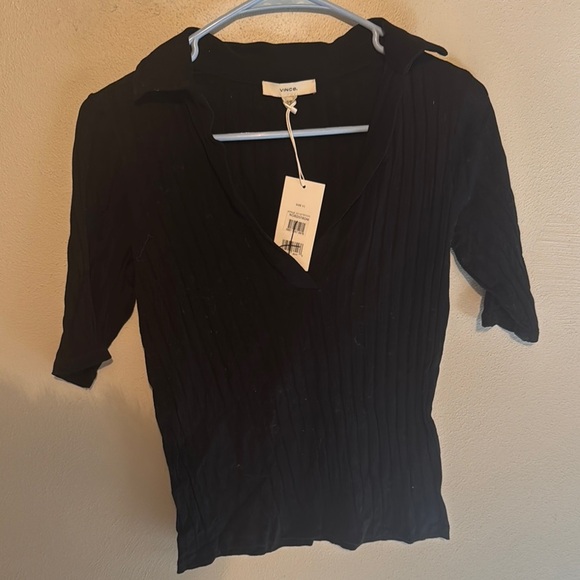 NWT Vince Black V-Neck Ribbed Top women’s XS - Picture 1 of 7